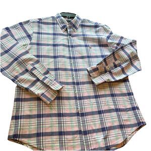 Polo Ralph Lauren Mens Pink Blue Plaid Oxford Button Up Long Sleeve Shirt Large